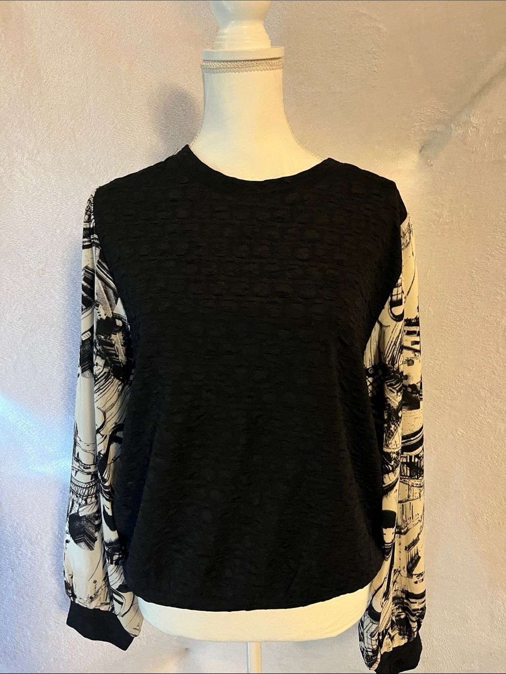 Adore Black blouse  with Black-and-White Printed Sleeves